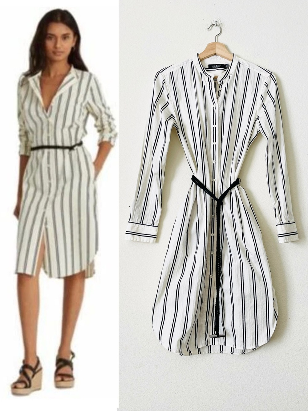 Ralph Lauren Black Label SIZE 6 Striped Cotton Dobb Shirt dress